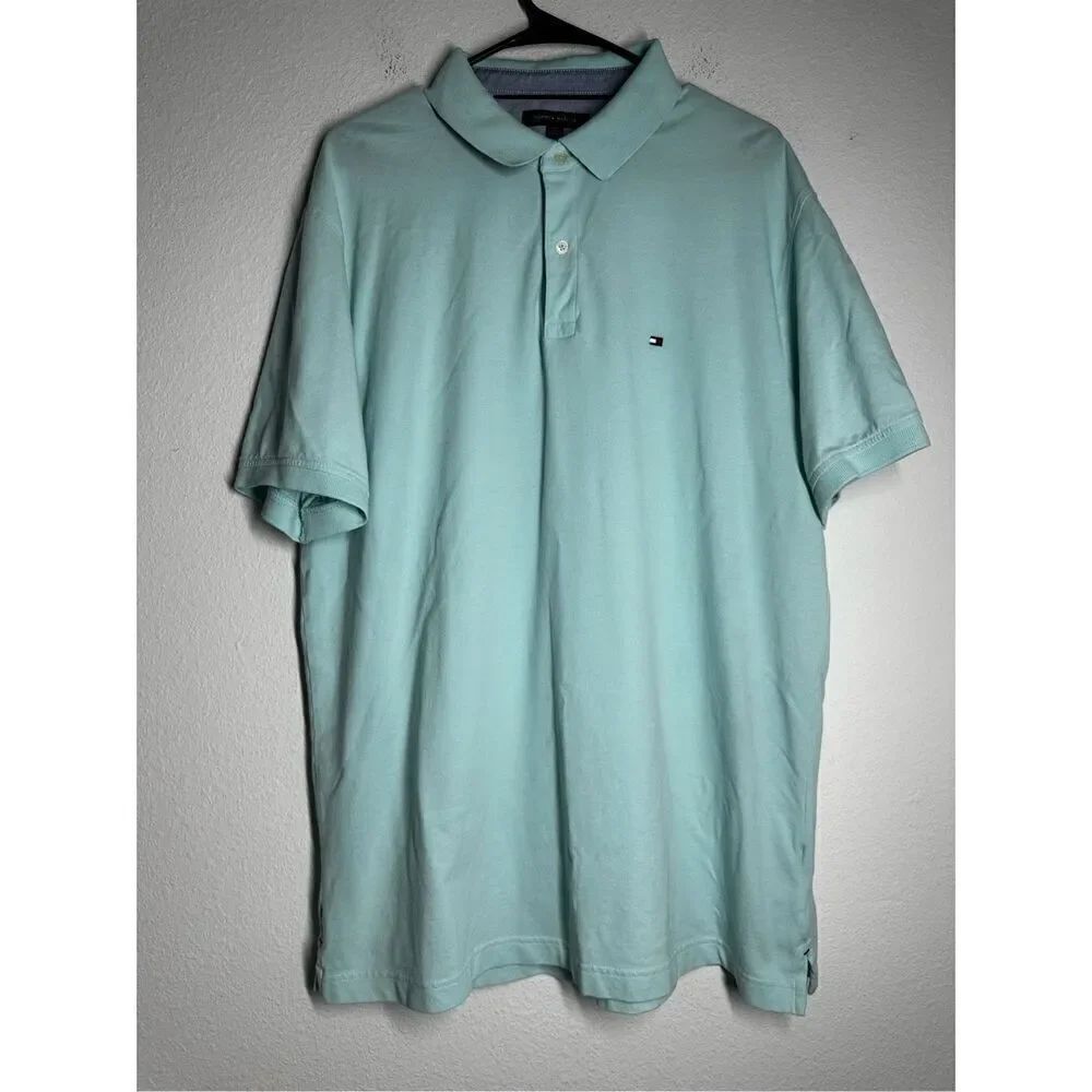 TOMMY HILFIGER Men's Polo Shirt Slim Fit Embroidered Logo Sky Blue Size XXL